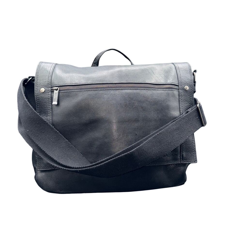 Kenneth Cole Reaction Black Leather Messenger Laptop Briefcase Bag 14”